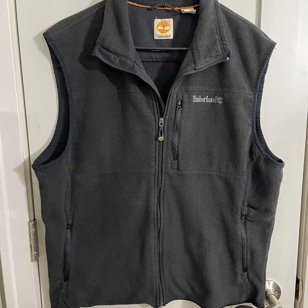TIMBERLAND Fleece Vest‎ Black Zip Pocket Collar